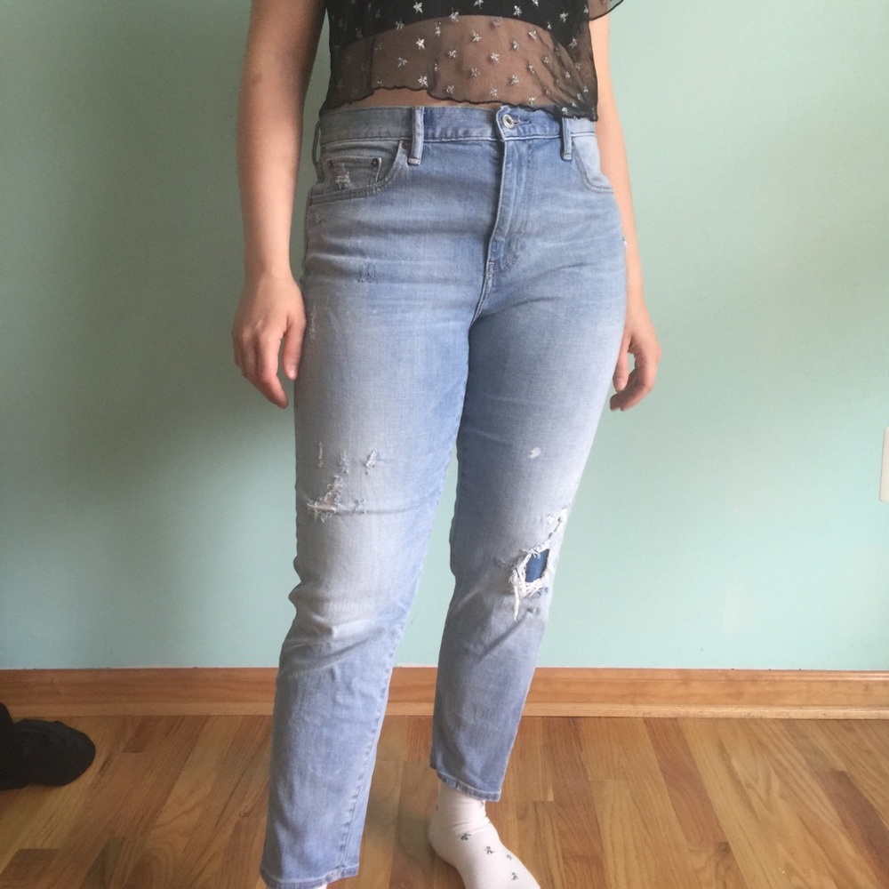 Light wash boyfriend jeans with rips
